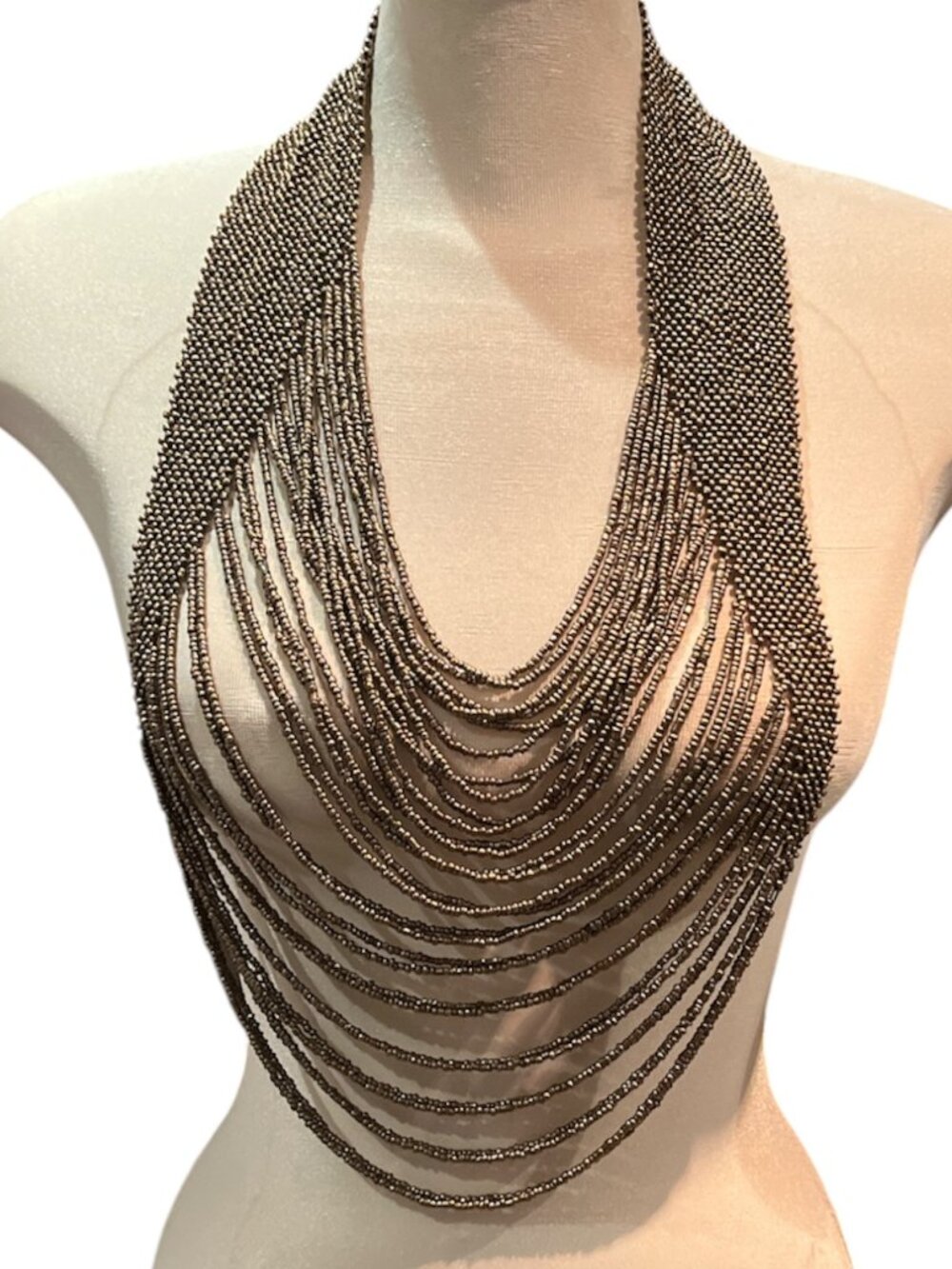 Beaded Necklace Tribal Inspired Multi Strand Statement Bronze Colour Bib Style